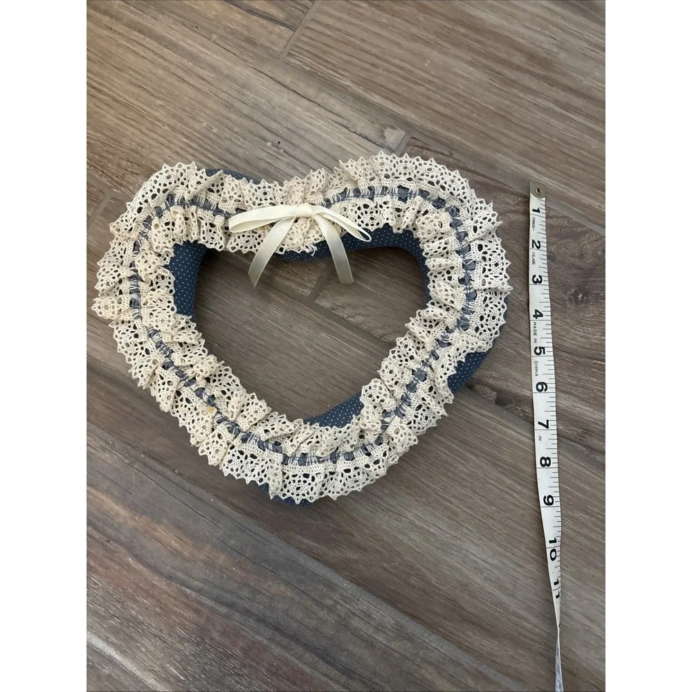 Handmade Fabric Wreath Wall Hanging 8in Blue Floral‎ Lace Cottagecore Decor